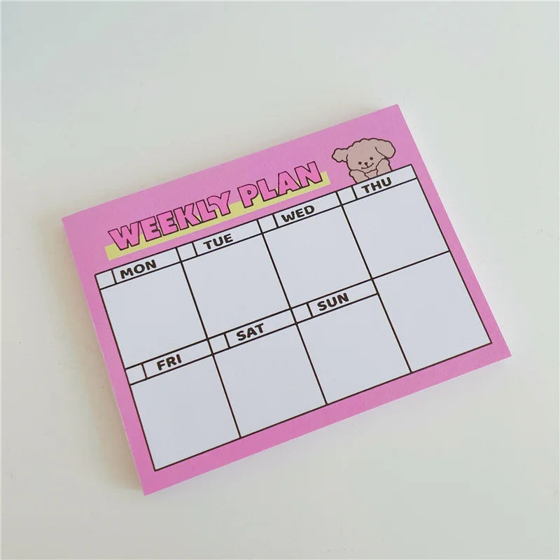 Cute Puppy Pink Weekly Plan Notepad, 50 Sheets