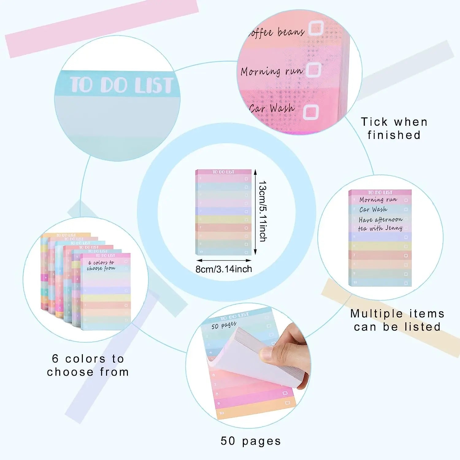 50 Sheets To Do List Sticky Notes Multicolours Lined Sticky Notes