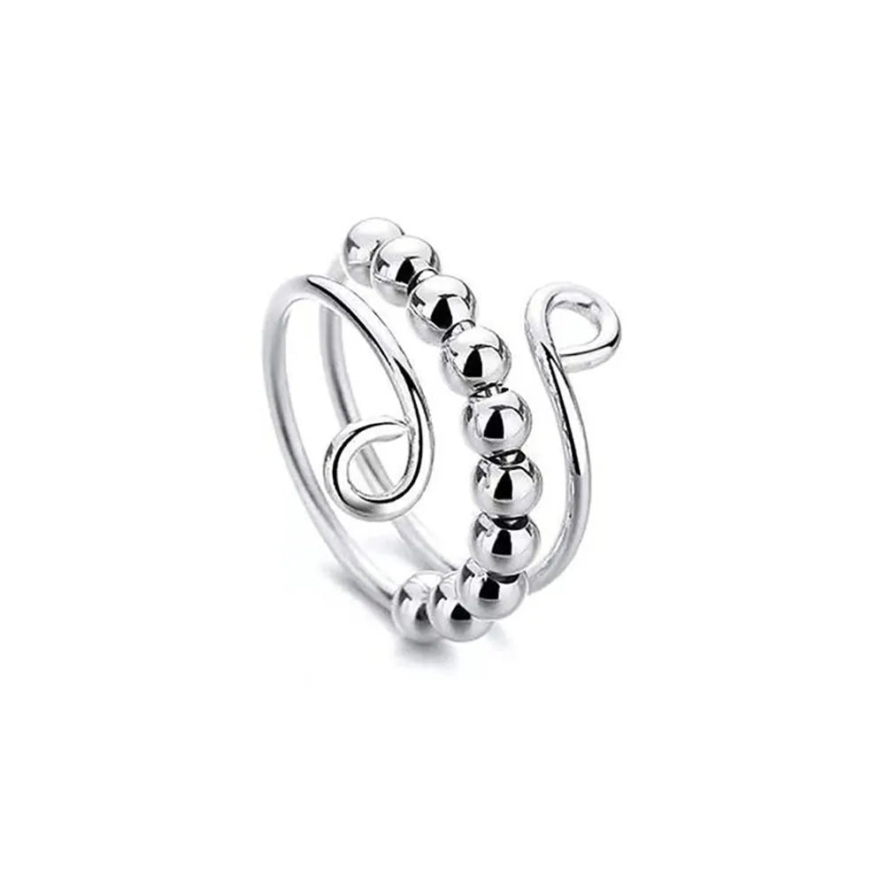 Fidget Ring Rotatable Anti Stress Spinner Anxiety Silver Metal Rotate Stainless Steel Colourful Beads