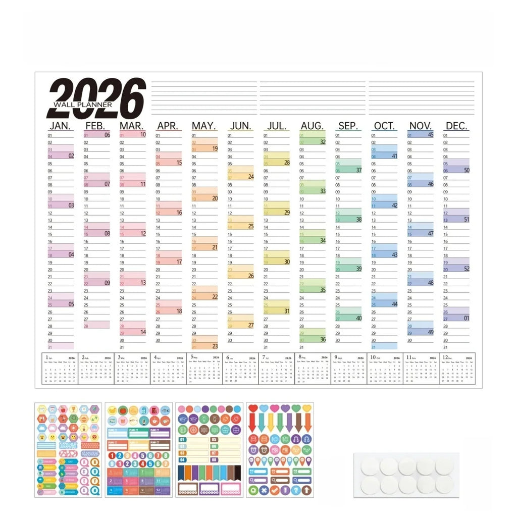 2026 Wall Calendar Planner with Habit Tracker Large Schedule Sticker Motivational Goal Setting Poster for Office Home School