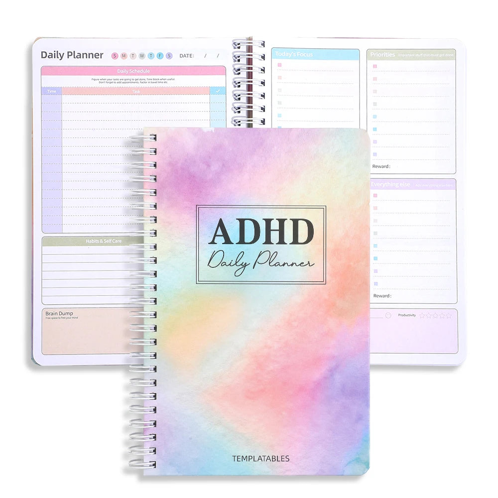 64 Page ADHD Daily Focus Planner A5 Notebook with Stickers Multi-Color Pages for Neurodivergent Adults Students