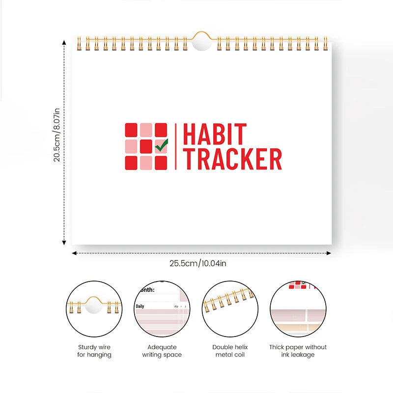 Monthly Habit Tracker Planner Spiral Bound Goal Journal Daily Weekly Checklist To Do Notes Pad for Home Office