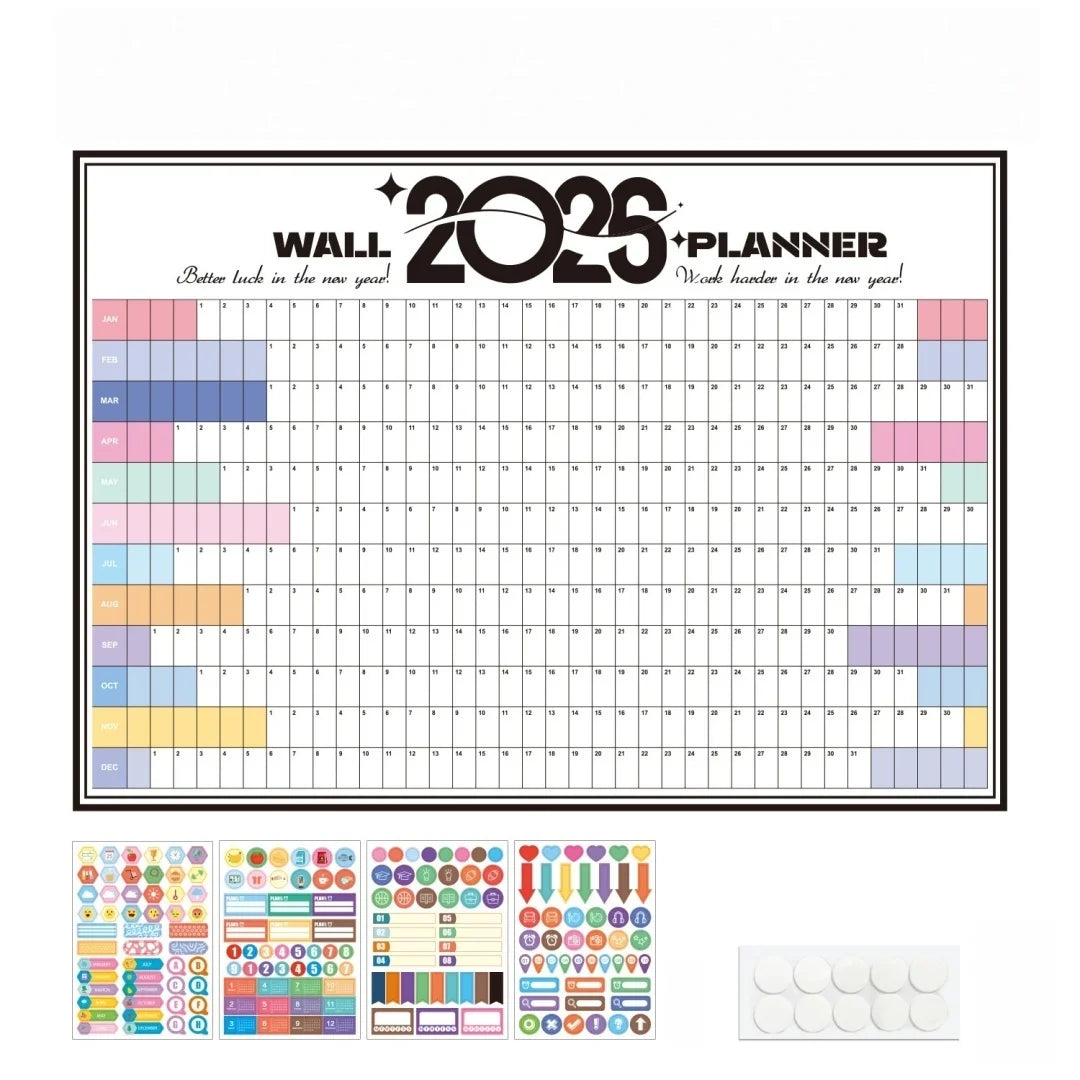 2026 Wall Calendar Planner with Habit Tracker Large Schedule Sticker Motivational Goal Setting Poster for Office Home School