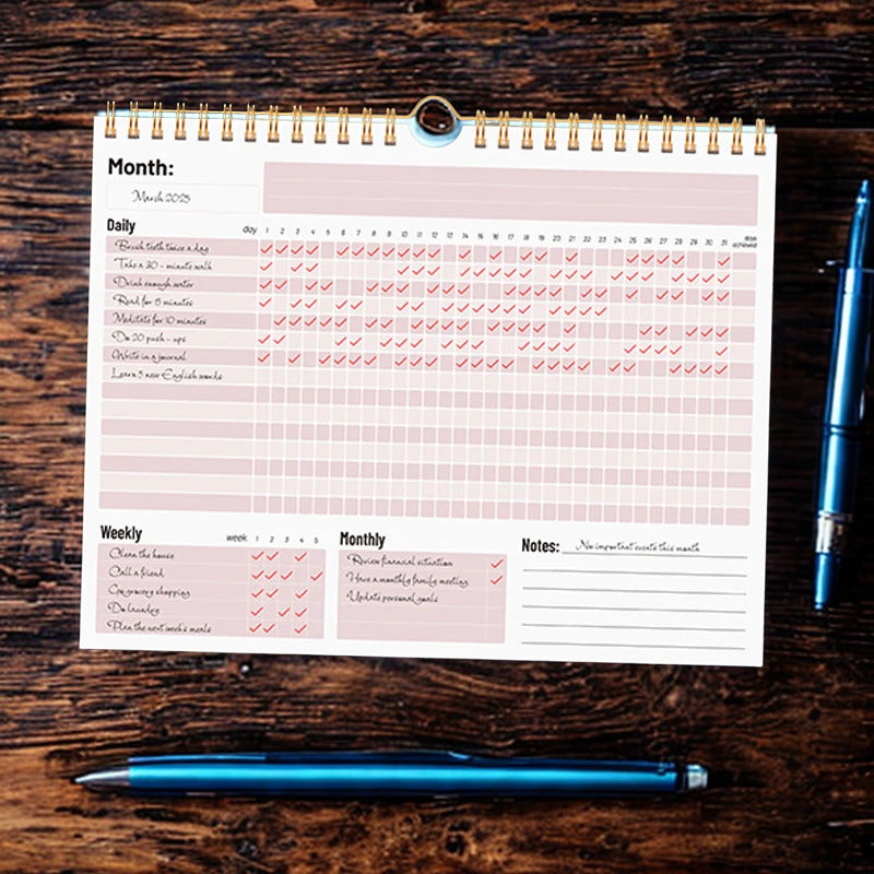 Monthly Habit Tracker Planner Spiral Bound Goal Journal Daily Weekly Checklist To Do Notes Pad for Home Office