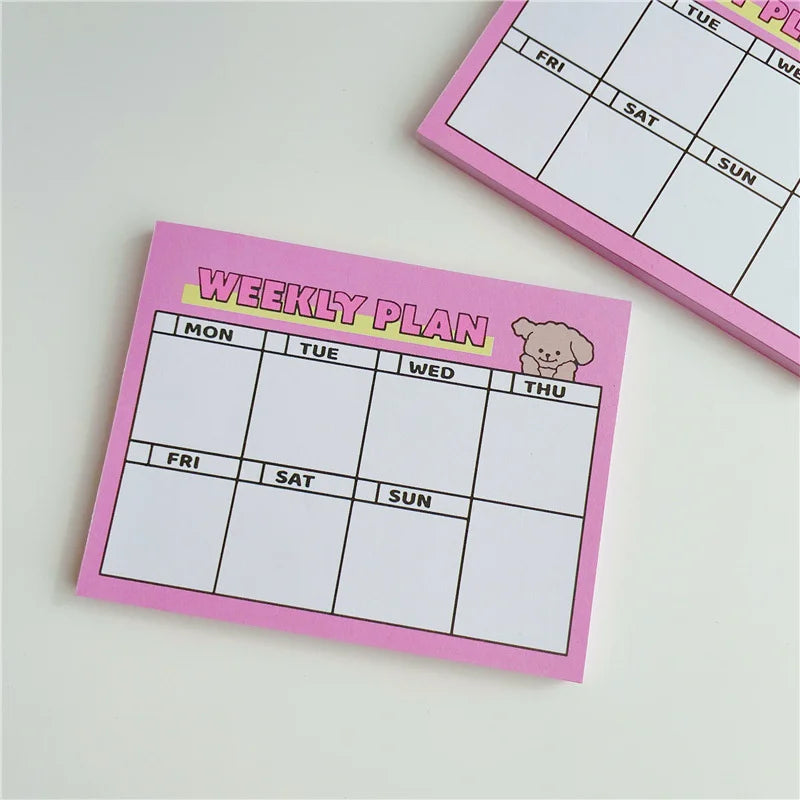 Cute Puppy Pink Weekly Plan Notepad, 50 Sheets