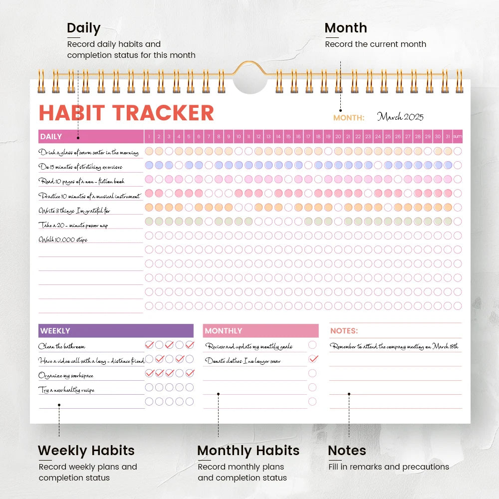 Habit Tracker Notebook With Checklists & Notes Pages