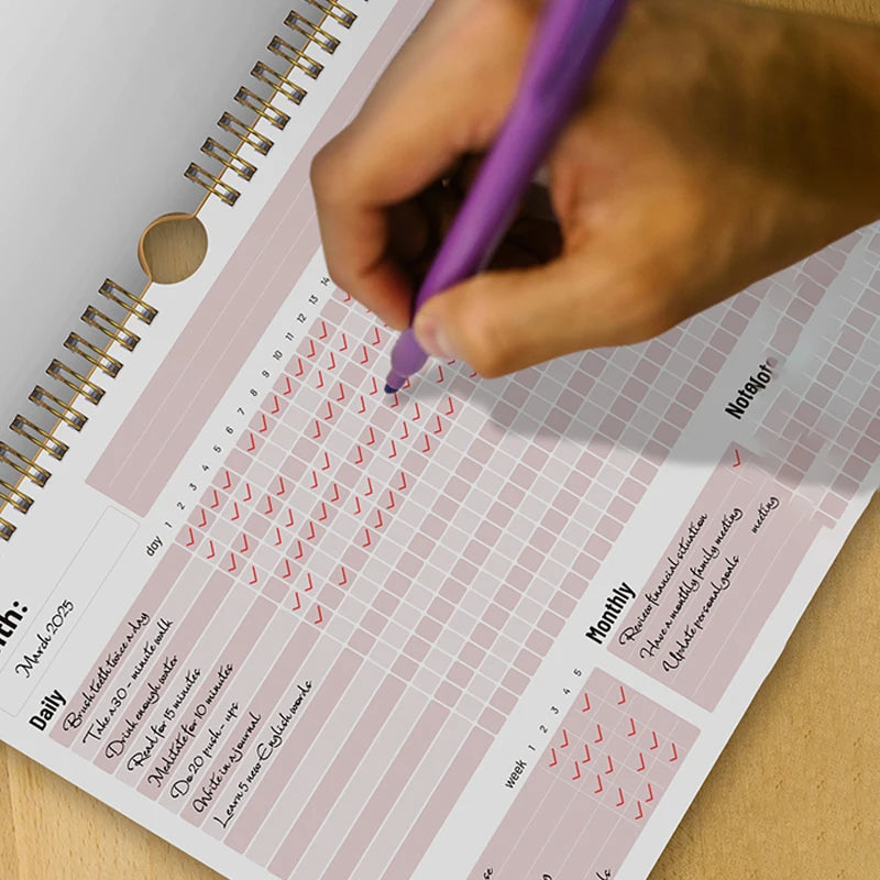 Monthly Habit Tracker Planner Spiral Bound Goal Journal Daily Weekly Checklist To Do Notes Pad for Home Office