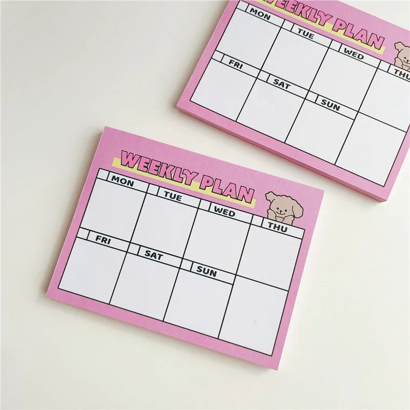 Cute Puppy Pink Weekly Plan Notepad, 50 Sheets
