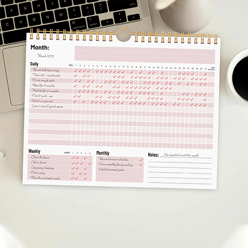 Monthly Habit Tracker Planner Spiral Bound Goal Journal Daily Weekly Checklist To Do Notes Pad for Home Office
