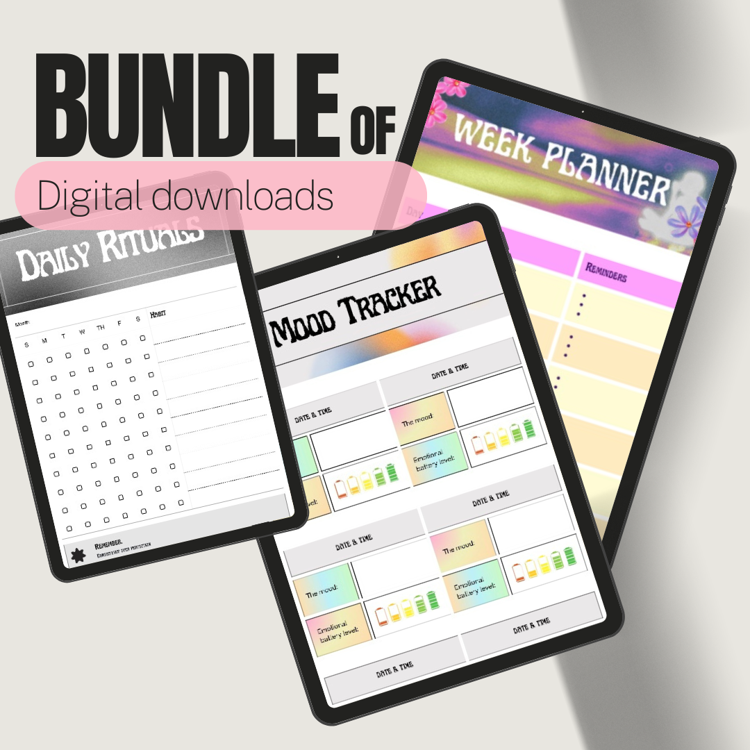Daily habits, mood tracker, and weekly planner digital template bundle