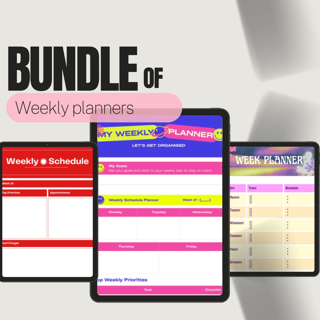 Three digital weekly planner templates 