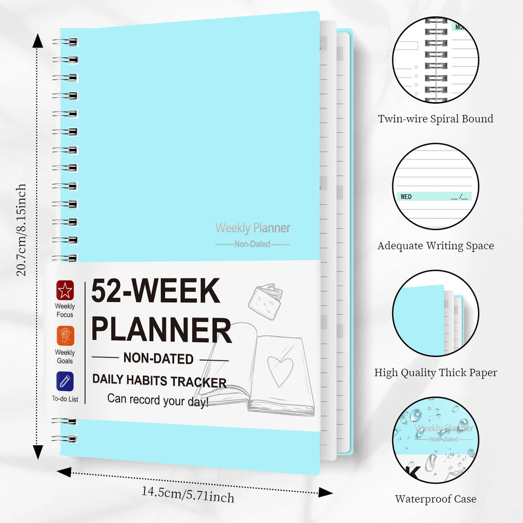 52 Week Weekly Planner Non Dated A5 Spiral Notebook