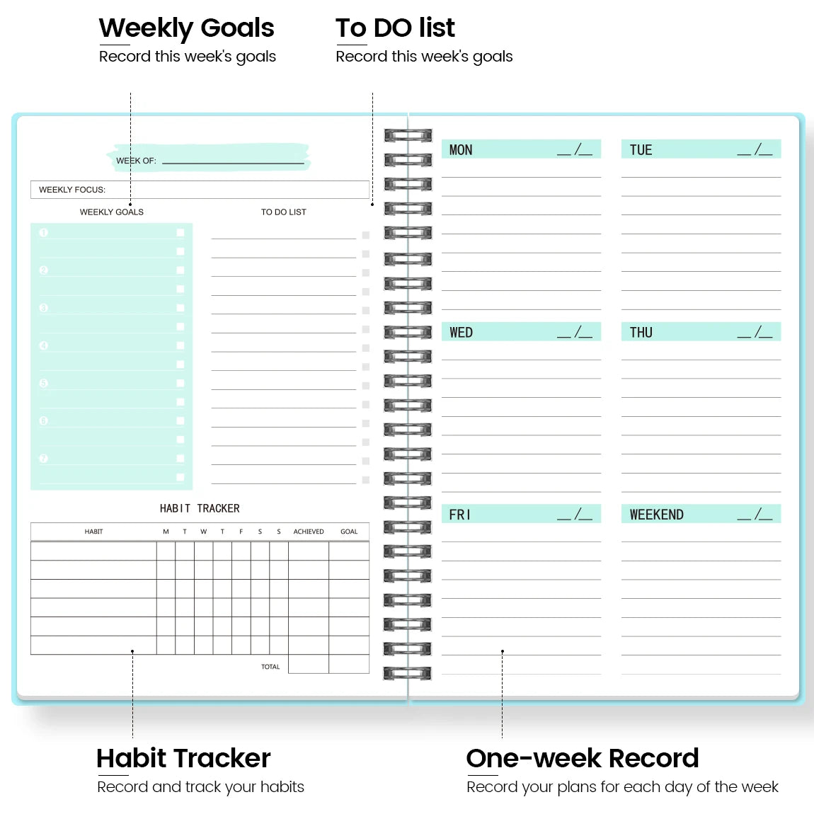 52 Week Weekly Planner Non Dated A5 Spiral Notebook